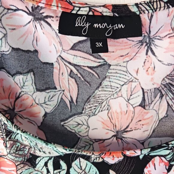 Lily Morgan Sleeveless Top Ladies 3X Lightweight Soft Floral Black Coral Silver - Picture 3 of 5